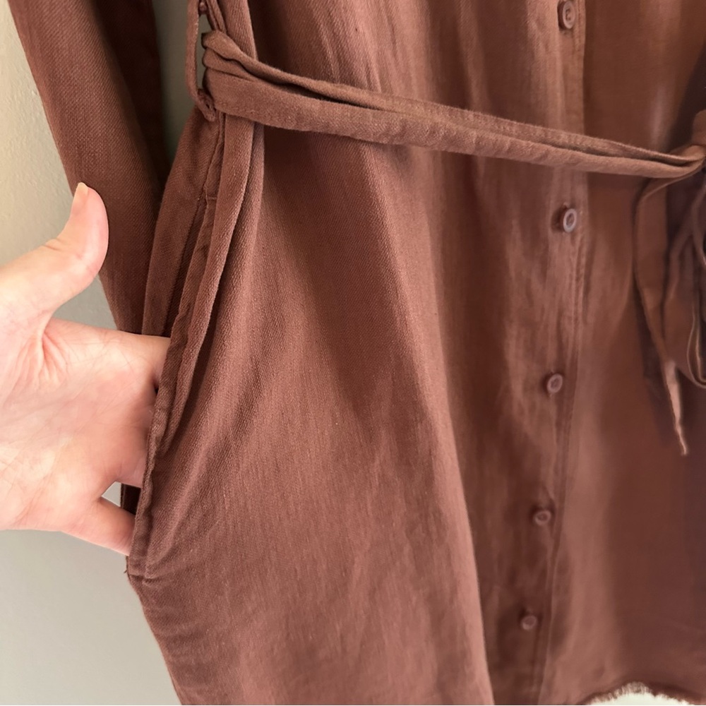 Cloth & Stone Maroon Rust Long Sleeve Linen Colored Dress - Picture 5 of 9